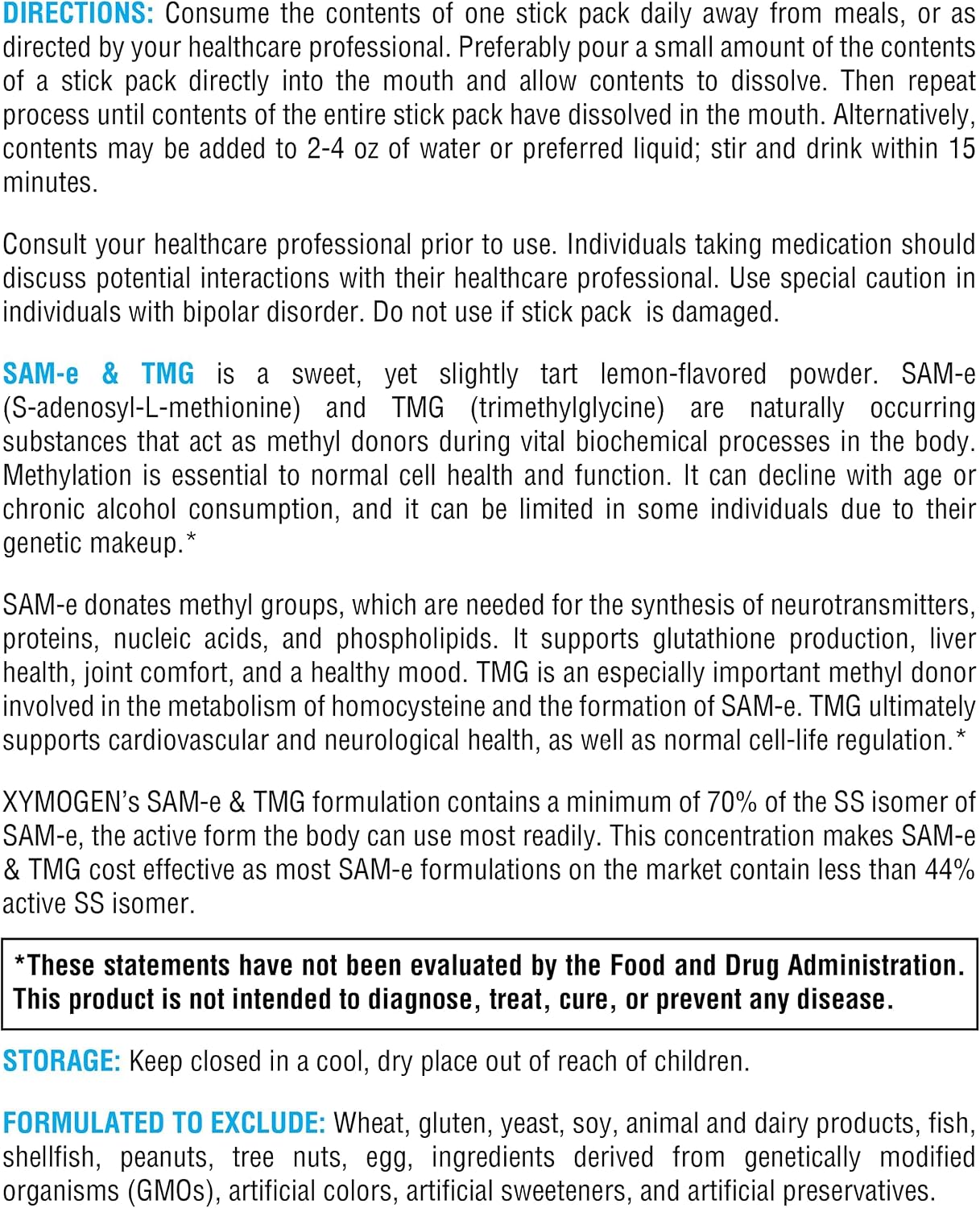 XYMOGEN SAM-e & TMG - 400 mg SAM-e & 600 mg TMG - Methylation Support - Gluten-free, Vegan - Lemon - 30 Servings - görsel 4