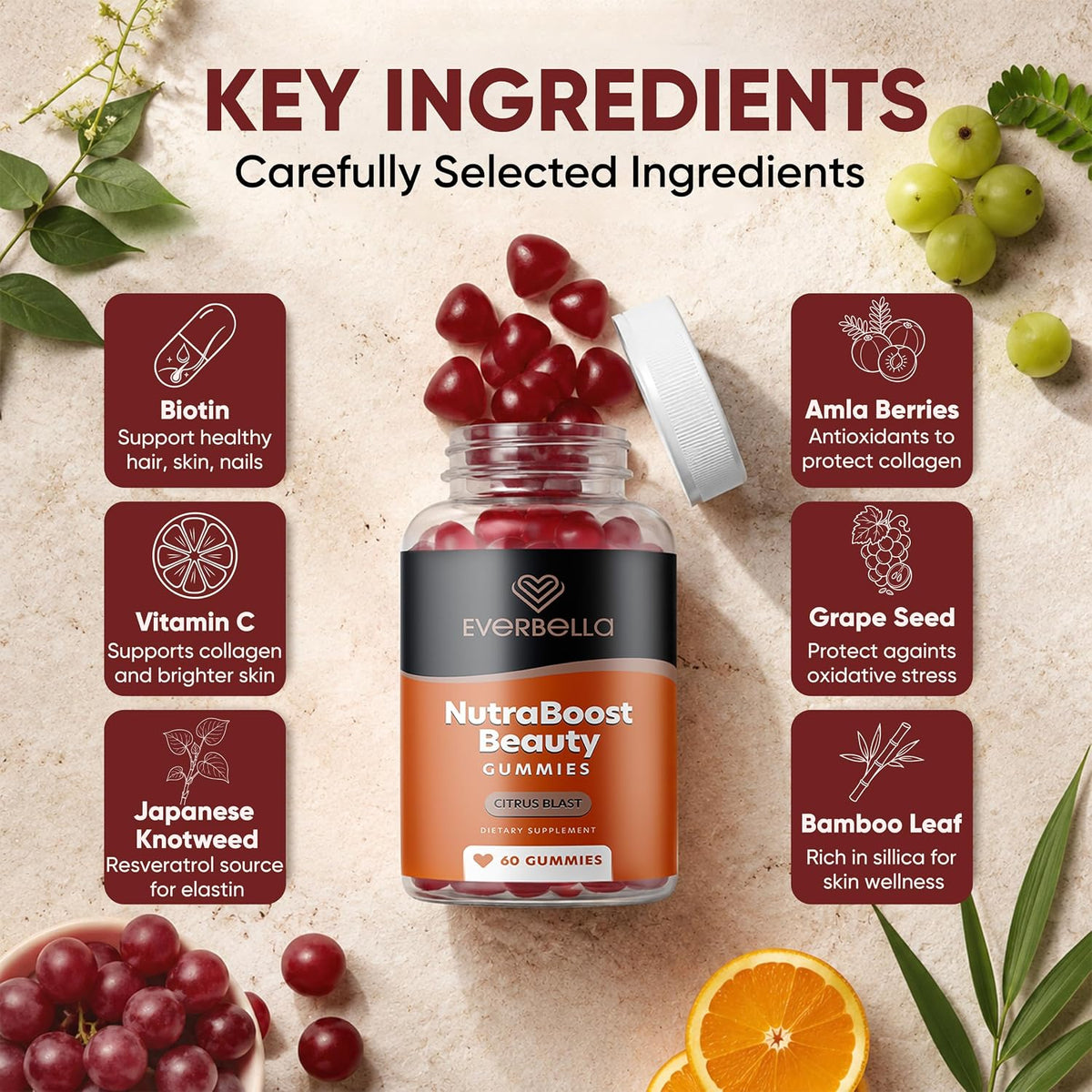 NutraBoost Beauty Gummies | Beauty Support Formula with Amino Acids, Bamboo Silica, Resveratrol, Biotin & Vitamin C - görsel 6