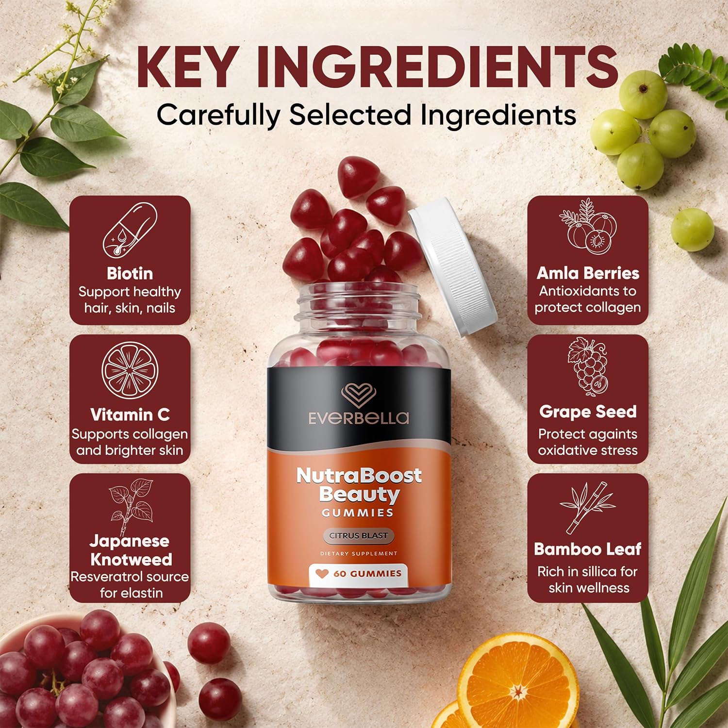 NutraBoost Beauty Gummies | Beauty Support Formula with Amino Acids, Bamboo Silica, Resveratrol, Biotin & Vitamin C - görsel 6