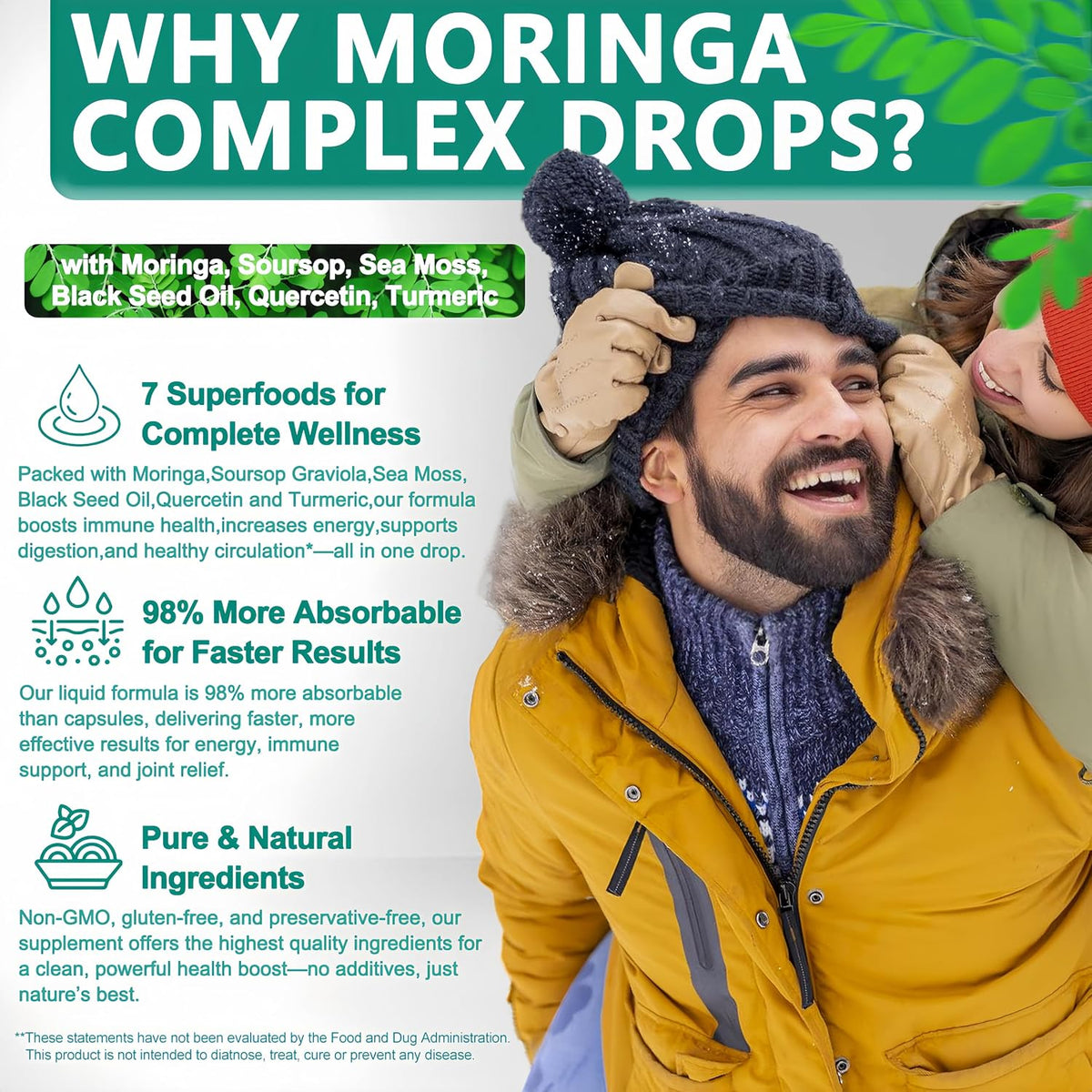 Moringa Drops: Pure Moringa Oleifera Liquid Extract with Soursop, Sea Moss, Black Seed Oil, Quercetin & Turmeric - Superfood Blend for Energy and Immune Support (30 Servings) - görsel 4