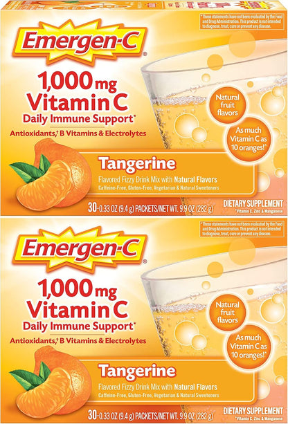 Emergen-C 1000mg Vitamin C Powder, Tangerine Flavour – 60 Packets