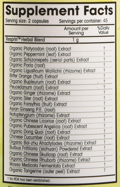 Respirin Traditional Herbal Blend for Natural Breathing Support, 500mg, 90 Vegan Capsules