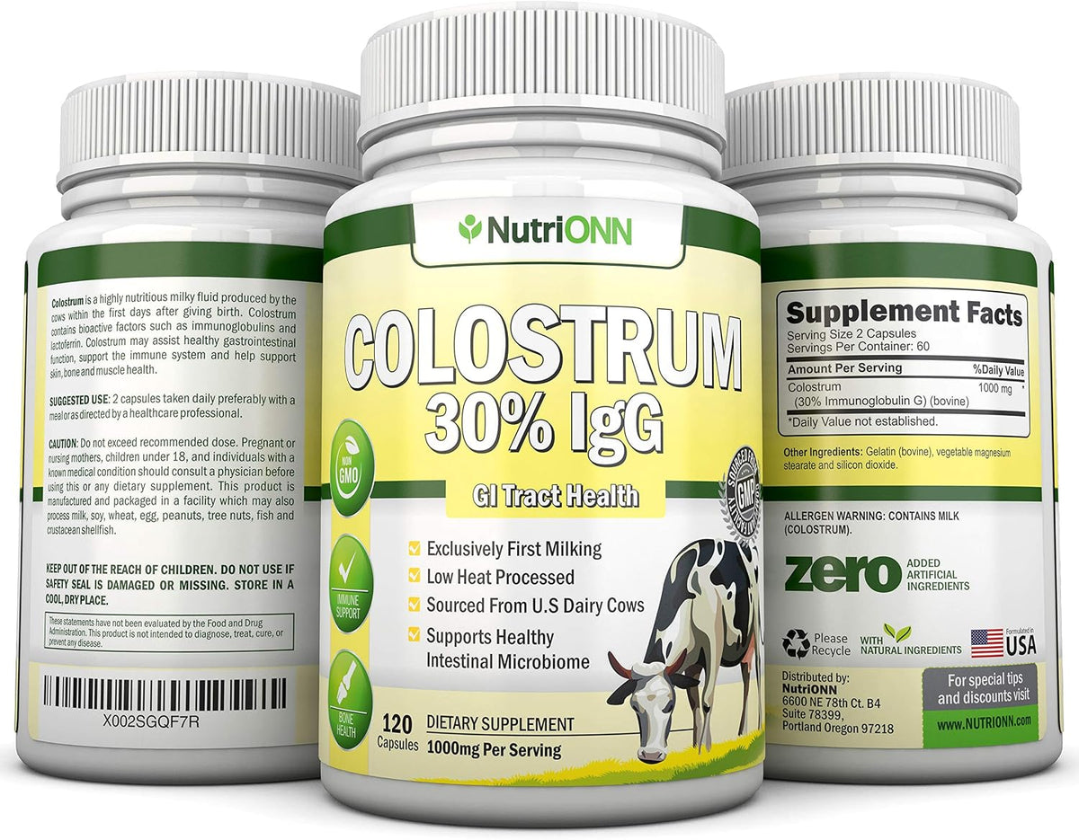 NutriONN Colostrum 1000mg - 120 Capsules | 30% IgG | Non-GMO | First Milking Bovine Colostrum - görsel 6