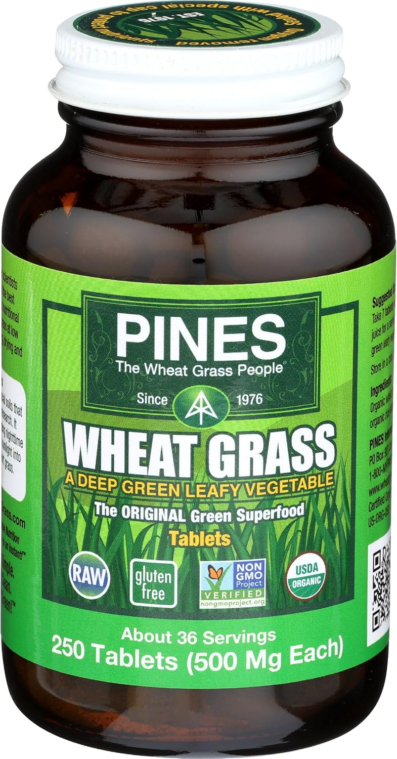 PINES Organic Wheat Grass Tablets - 250 Tablets - görsel 1