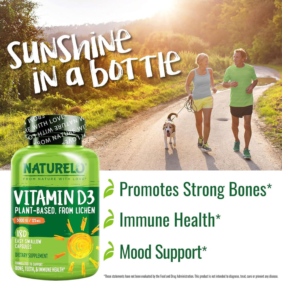 NATURELO Vitamin D - 5000 IU - Plant Based from Lichen - Natural D3 Supplement - Vegan - Non-GMO - Gluten-free - 180 Capsules - görsel 5
