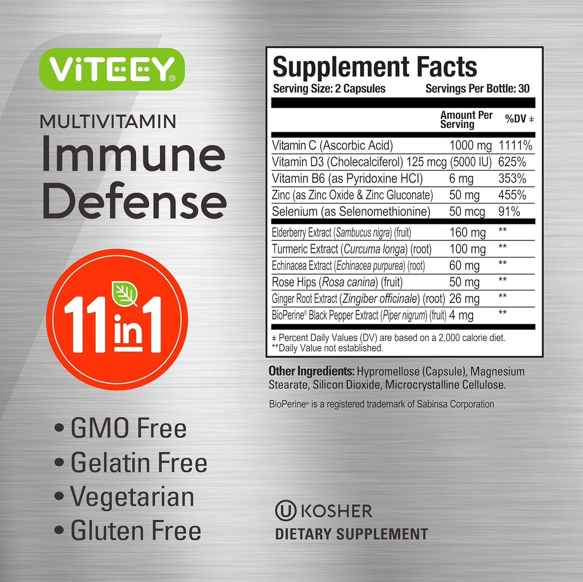 Viteey 11-in-1 Immune Support Supplement - Immune Defence with Vitamin D3, C, Zinc, Elderberry, and BioPerine (120 Capsules) - görsel 4