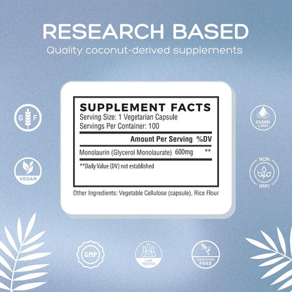 Natural Cure Labs Premium Monolaurin – 600 mg, 100 Capsules