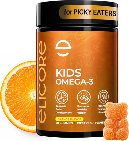 Premium Kids Omega-3 Gummies – Orange Flavour Fish Oil for Kids – Omega-3 Gummies for Children – No Fish Burps – Brain, Eye & Immune Support – 2 Month Supply