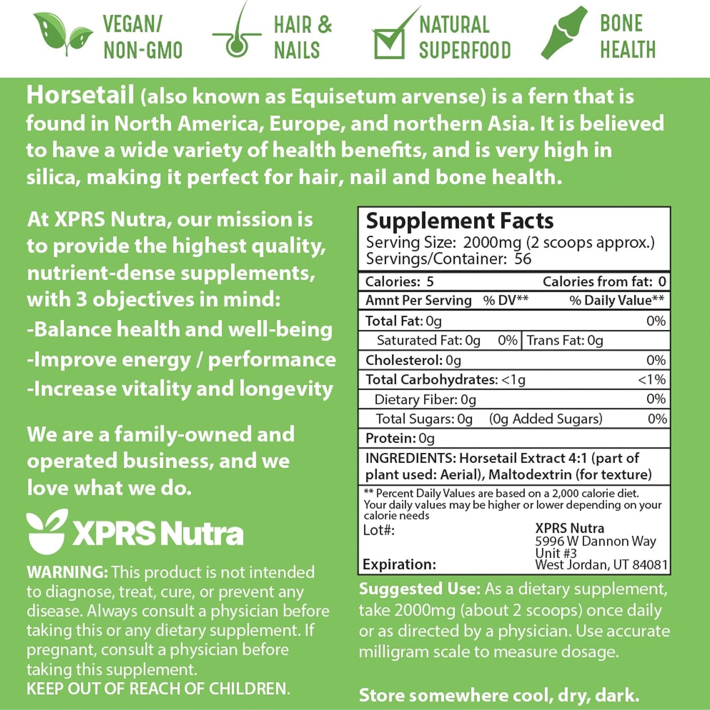 XPRS Nutra Horsetail Extract Powder for Hair, Nails and Bones – High Potency Horsetail Root Powder – 113 g - görsel 7