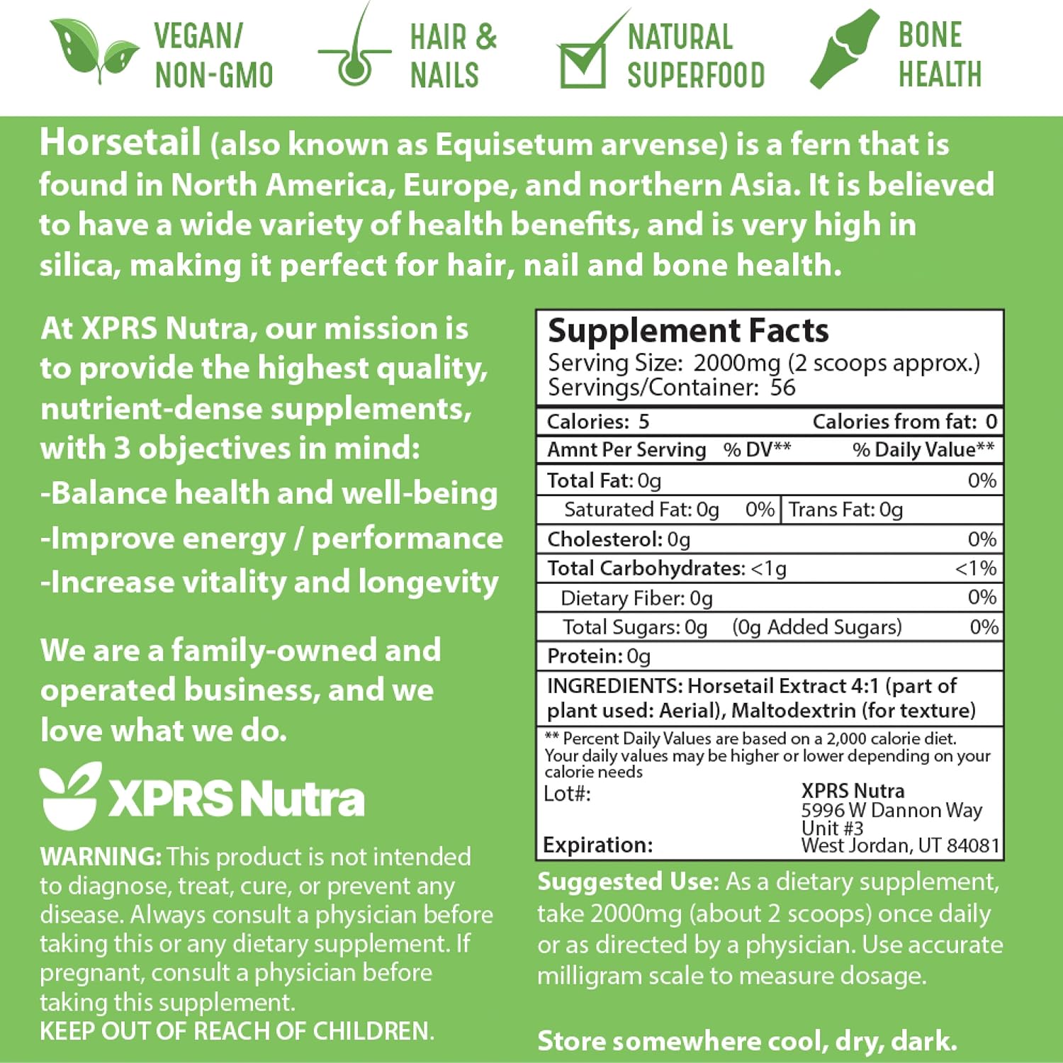 XPRS Nutra Horsetail Extract Powder for Hair, Nails and Bones – High Potency Horsetail Root Powder – 113 g - görsel 7