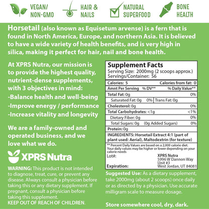 XPRS Nutra Horsetail Extract Powder for Hair, Nails and Bones – High Potency Horsetail Root Powder – 113 g