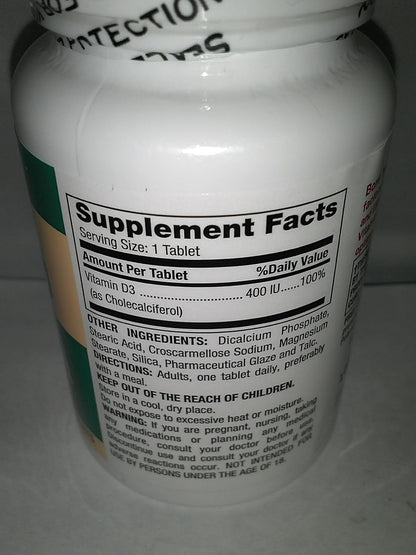 Vitamin D3 400 IU Food Supplement for Bone Health - 100 Tablets