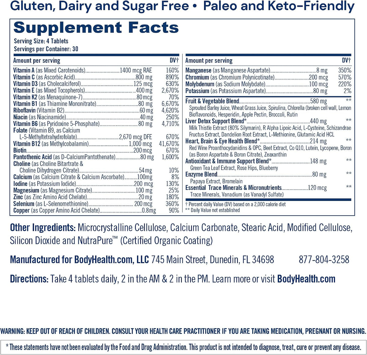 BodyHealth Multi Complete (120 Count) Daily Multivitamin for Men and Women with Whole Foods, Minerals, Antioxidants, Organic Green Food Concentrates, and Liver Detox Extracts, Non-GMO - görsel 2