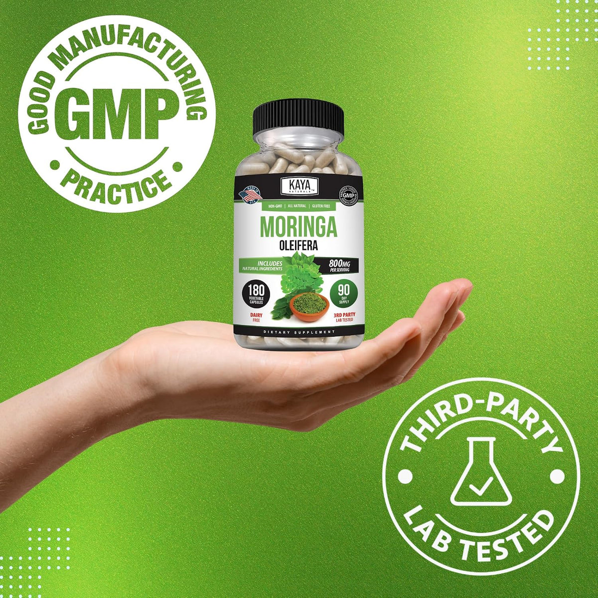 Kaya Naturals Moringa Leaf Extract - Complete Greens Superfood Supplement - Pure Miracle Tree Moringa - Boost Energy Naturally - Nutrient Dense Vitamins for Adult - 180 Veggie Count - görsel 6