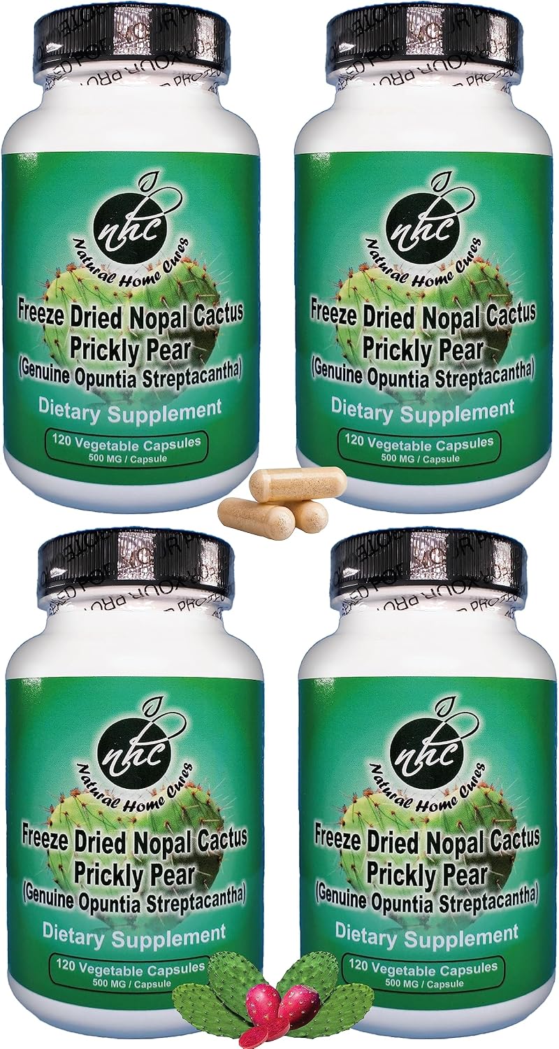 Natural Home Cures Freeze-Dried Nopal Cactus Capsules - Whole Prickly Pear Cactus Powder, 500 mg, 120 Vegan Capsules (Pack of 4) - görsel 1