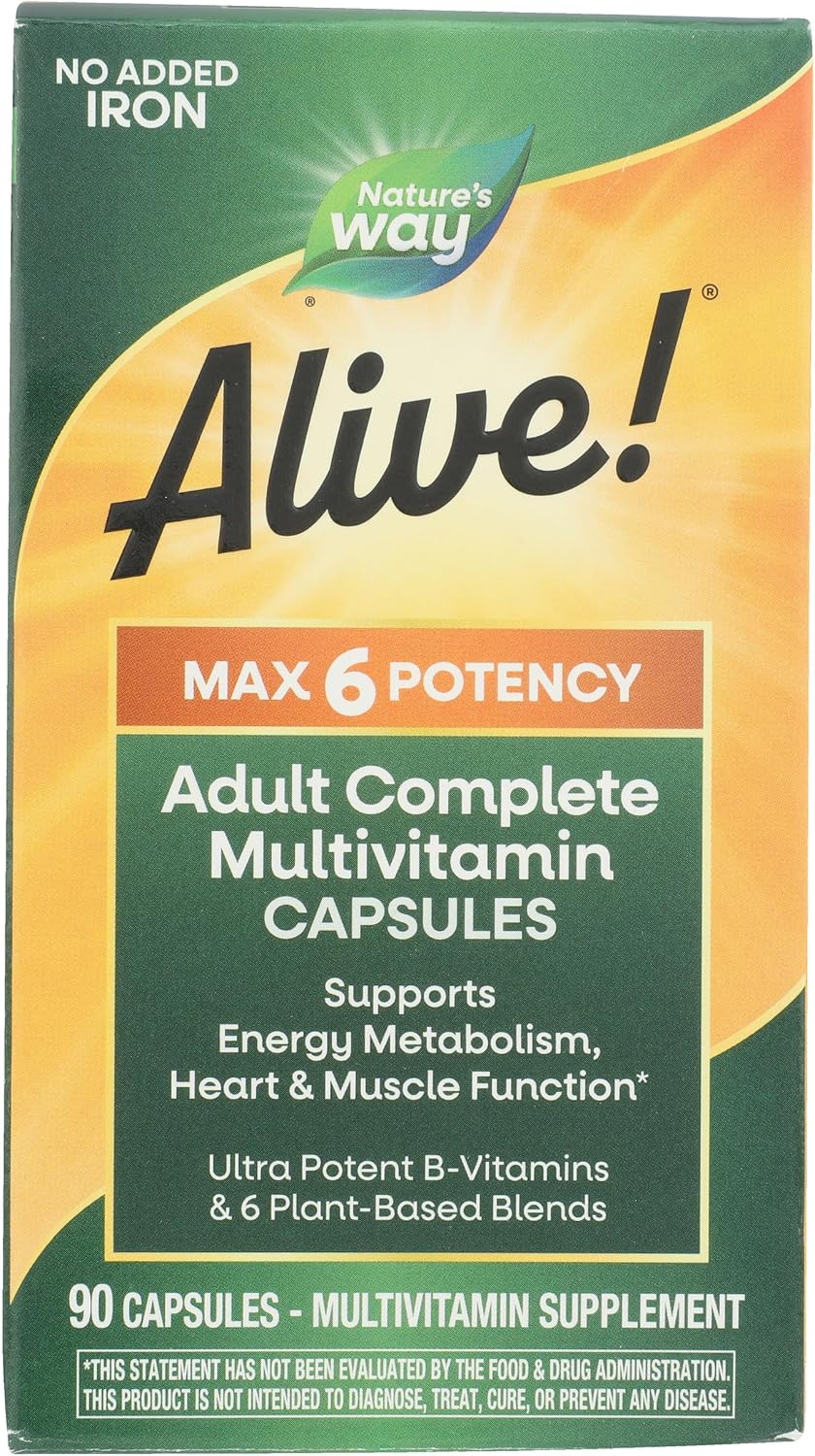 Nature's Way Alive! Max6 Potency Adult Complete Multivitamin with No Iron Added, Antioxidant Vitamins A, C, E, B-Vitamins Including Methylated B12 & Folate, Energy Metabolism Support, 90 Capsules - görsel 4