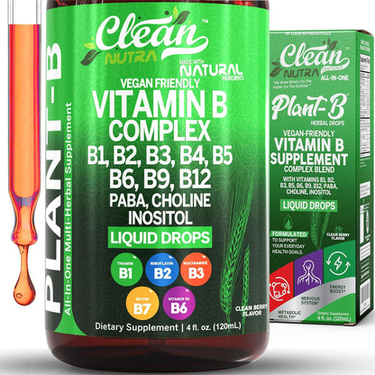 Vitamin B Complex Liquid Drops - Plant B Vitamin Supplement with Methylated B12, Choline and Probiotics