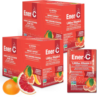 Ener-C Tangerine & Grapefruit Multivitamin Drink Mix - 1000mg Vitamin C, Non-GMO, Vegan, Gluten-free, Electrolytes, 2-Pack (60 Sachets)