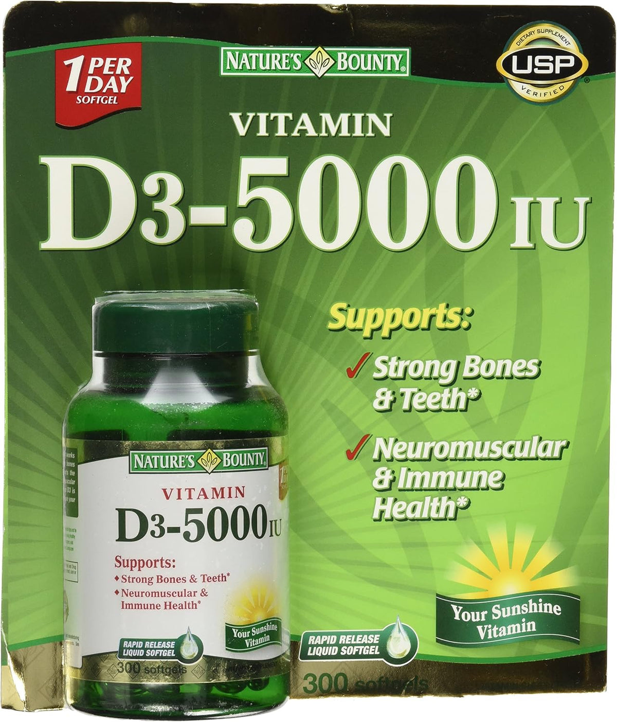 Nature's Bounty Vitamin D3 5000 IU, 300 Softgels - görsel 1