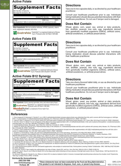 HormoneSynergy Active Folate ES - 5-MTHF - 10,000 mcg (10 mg) per Serving - 5-MTHF (as 5-methyltetrahydrofolate) - Bioactive Folate as Quatrefolic® - 60 Veg Capsules