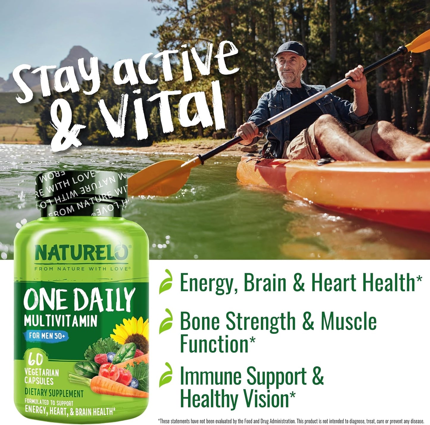 NATURELO Men's Multivitamin for Men 50+ – One Daily with Organic Whole Foods, 60 Capsules - görsel 2