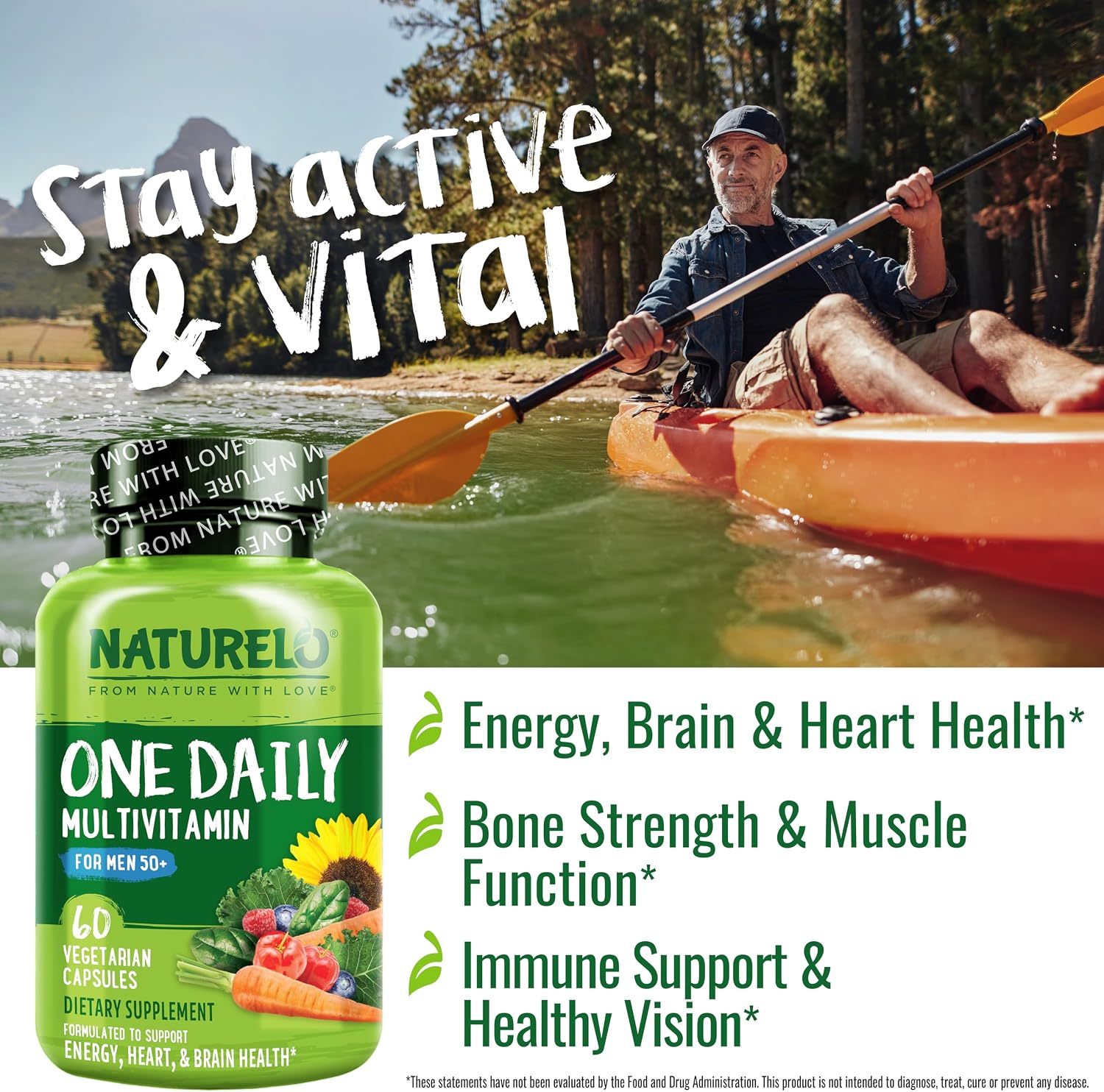 NATURELO Men's Multivitamin for Men 50+ – One Daily with Organic Whole Foods, 60 Capsules - görsel 2