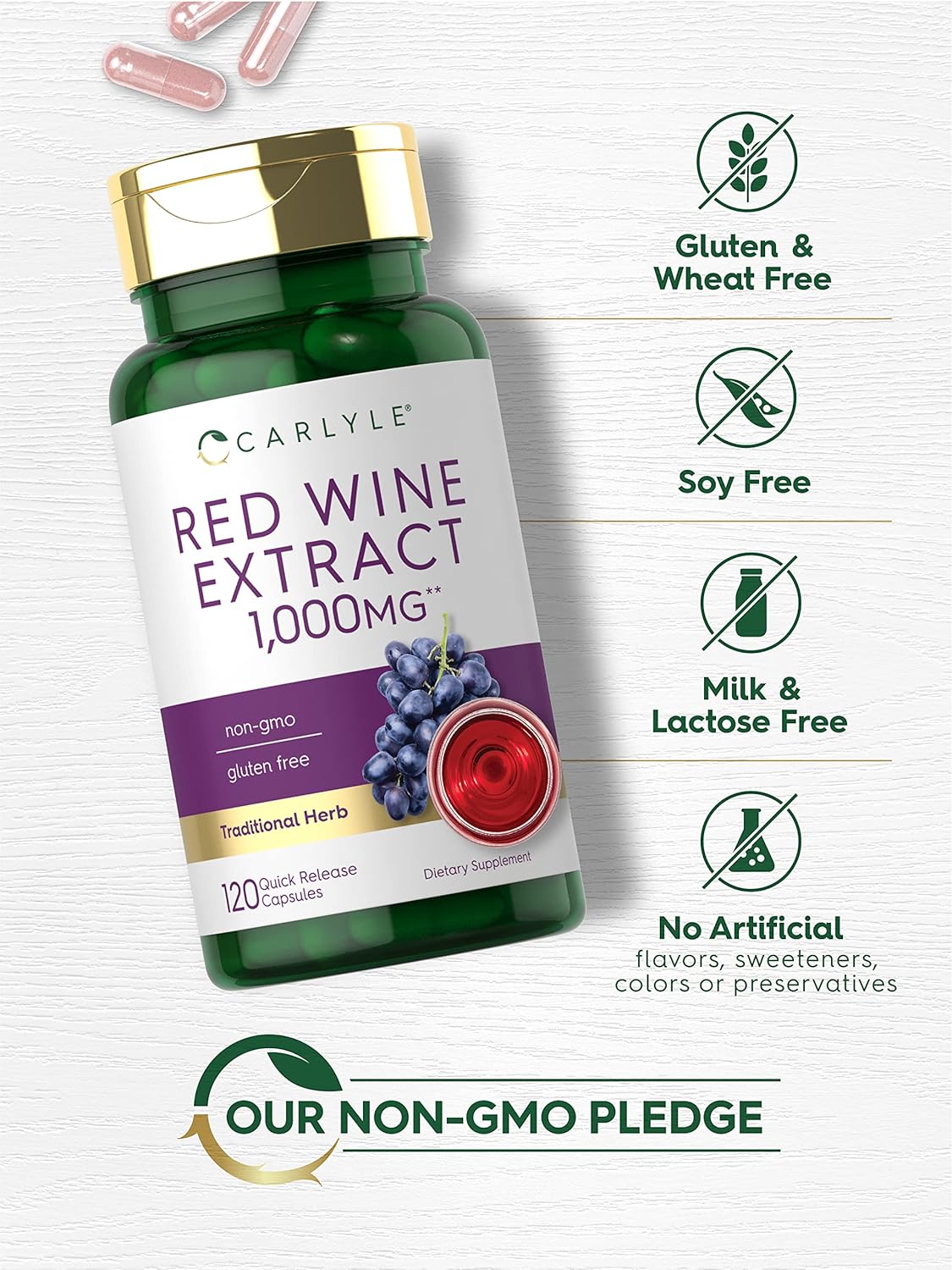 Carlyle Red Wine Extract Capsules | 120 Capsules | Non-GMO and Gluten-free Supplement - görsel 4