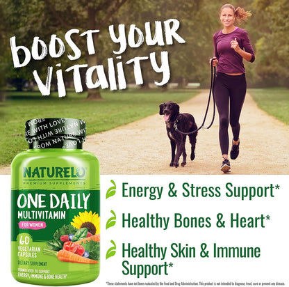 NATURELO One Daily Multivitamin for Women - Plant-Based Energy Support, 60 Capsules