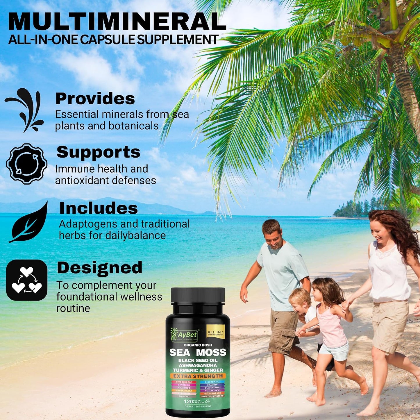 Organic Irish Sea Moss Capsules 120 Count – 16 in 1 Sea Moss Supplement with Black Seed Oil, Ashwagandha, Turmeric & Ginger, Bladderwrack & Burdock Root, Vitamin D3 – Organic, Vegan, Halal, Non-GMO - görsel 5