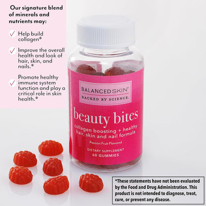 Beauty Bites Biotin Gummy Vitamins - Passion Fruit Flavoured Hair, Skin & Nails Gummies with 6000 mcg Biotin, Collagen, and Vitamins