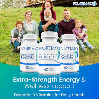 L-Methylfolate 7.5mg with Active Vitamin B Complex – High-Potency 5-MTHF with B6 and Methyl B12 – 60 Capsules