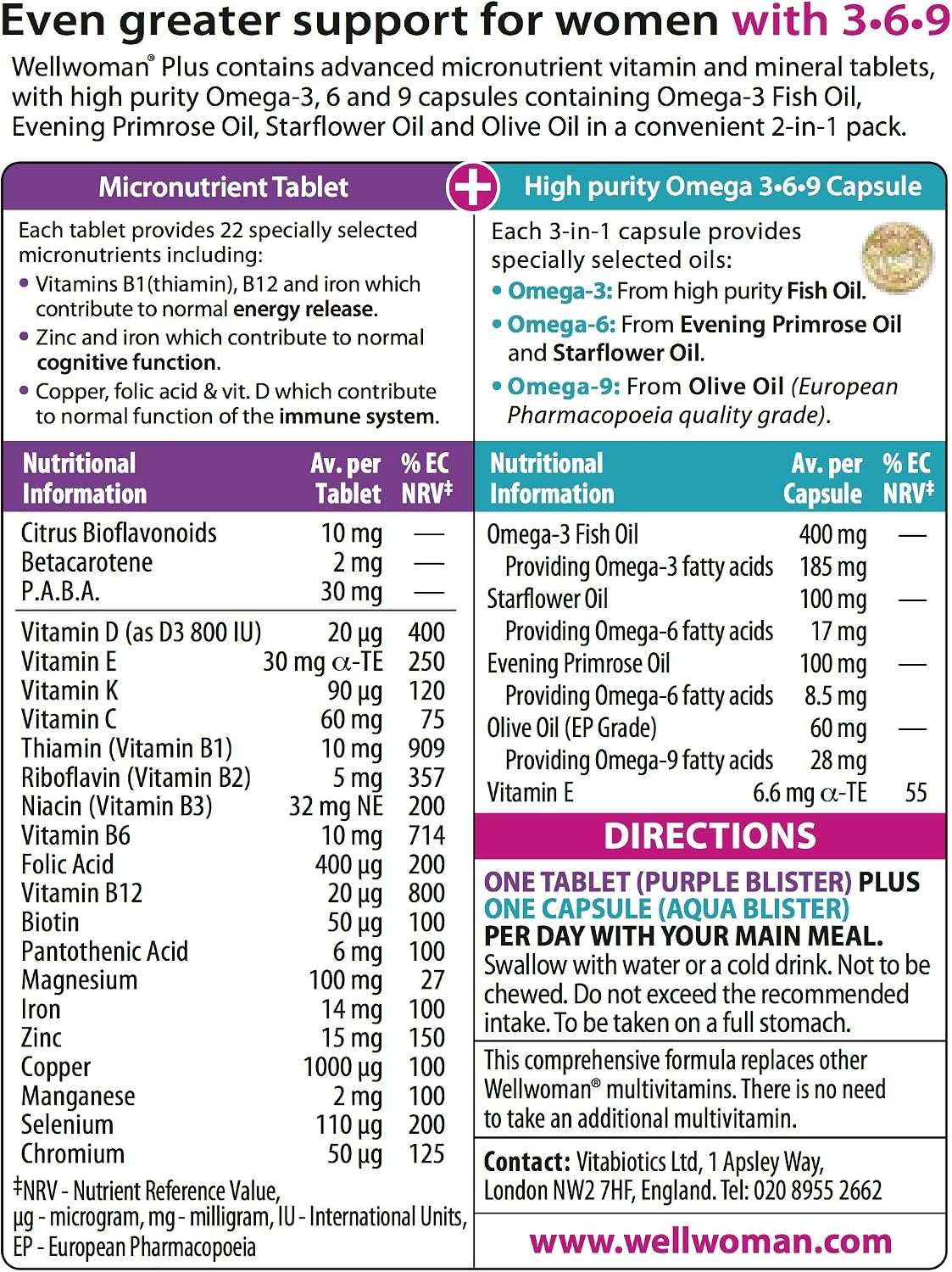 Vitabiotics Wellwoman Plus Tablets & Omega 3-6-9 Capsules, 56 Tablets and Capsules - görsel 4