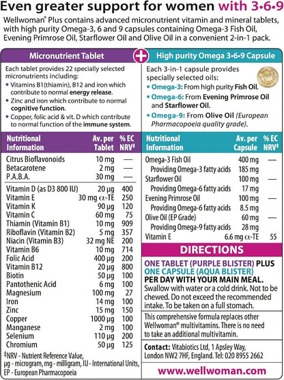 Vitabiotics Wellwoman Plus Tablets & Omega 3-6-9 Capsules, 56 Tablets and Capsules