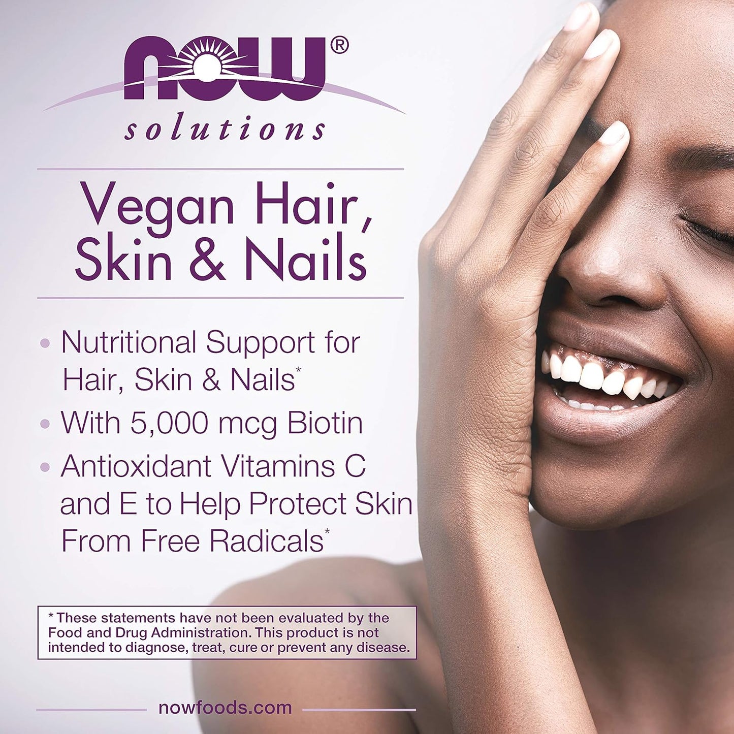 NOW Foods Vegan Hair, Skin & Nails - 5,000 mcg Biotin, 90 Vegan Capsules - görsel 4