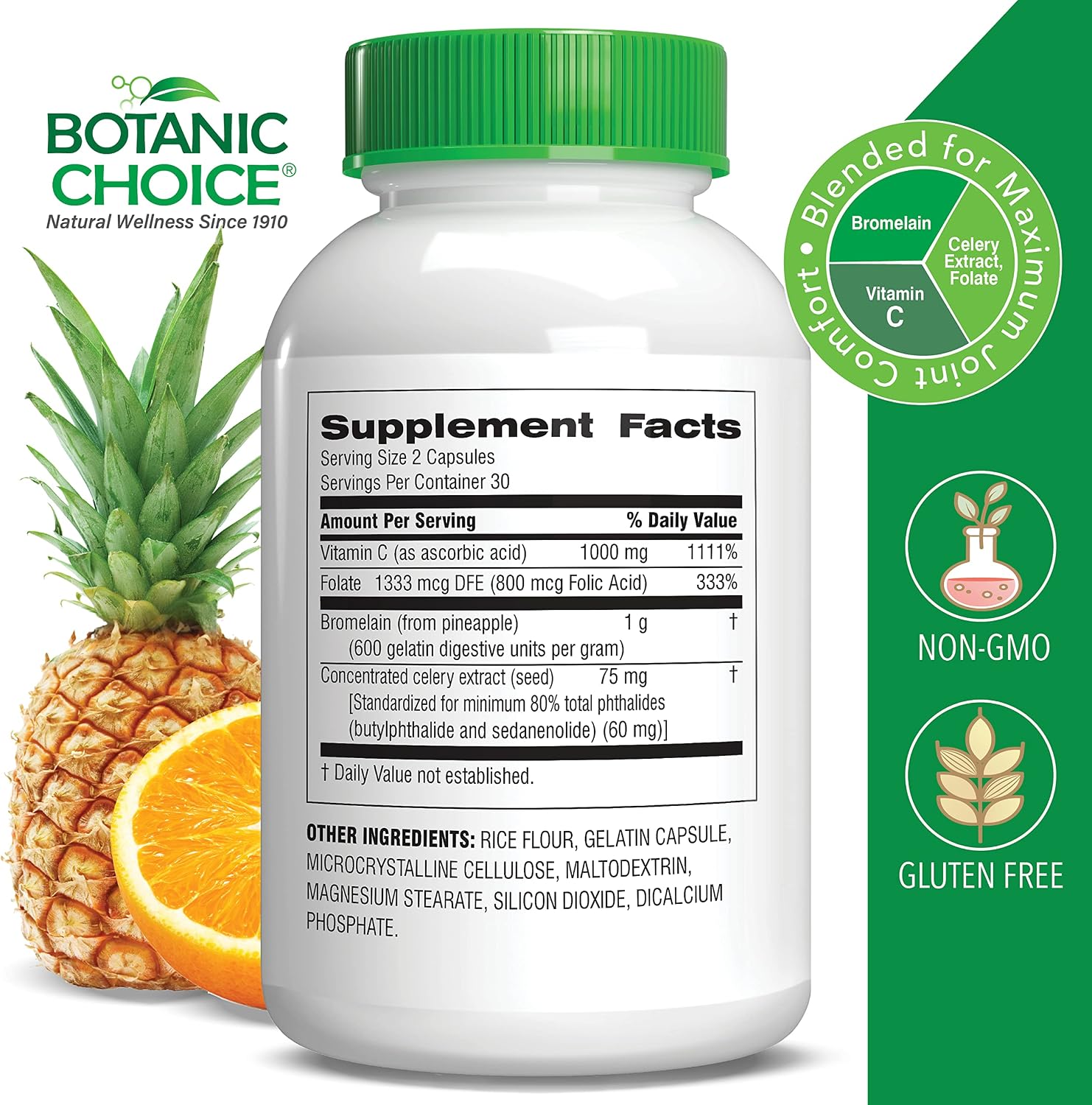 Botanic Choice Uric Acid Complex - Celery Seed & Bromelain Food Supplement, 60 Capsules - görsel 2