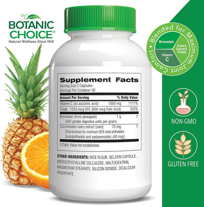 Botanic Choice Uric Acid Complex - Celery Seed & Bromelain Food Supplement, 60 Capsules