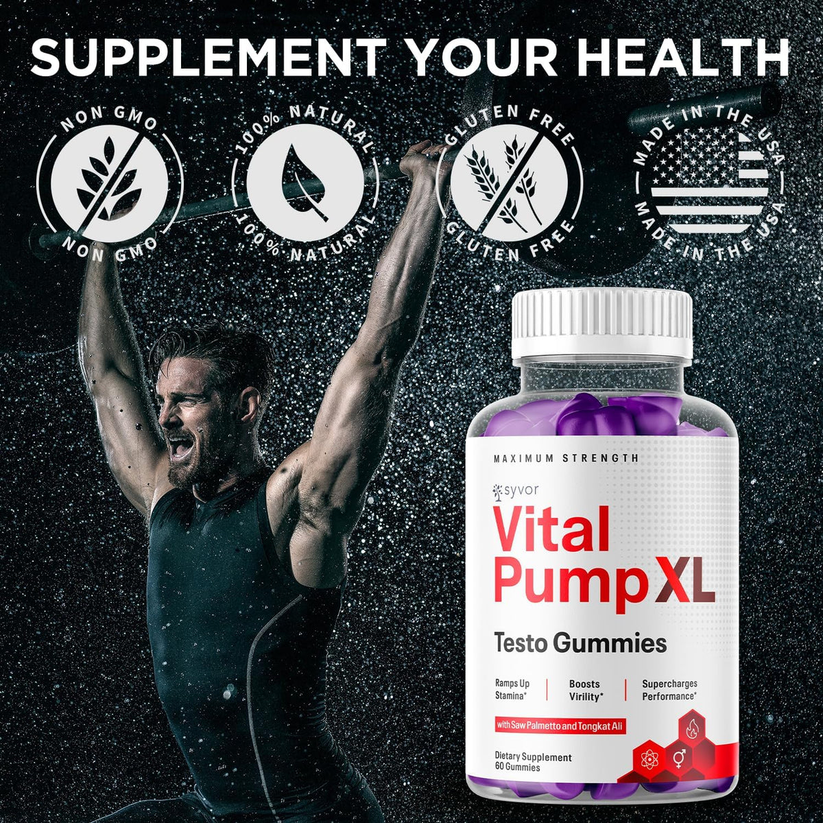 Vital Pump XL Testo Gummies, Official Vital Pump XL Male Performance Gummys with All Natural Ingredients, Advanced Supplement with Maximum Strength Vitamins for Your Active Lifestyle (60 Gummies) - görsel 6