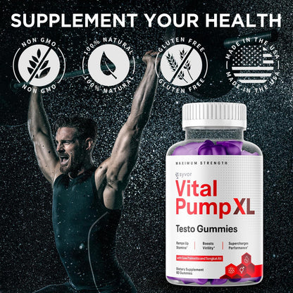 Vital Pump XL Testo Gummies, Official Vital Pump XL Male Performance Gummys with All Natural Ingredients, Advanced Supplement with Maximum Strength Vitamins for Your Active Lifestyle (60 Gummies)