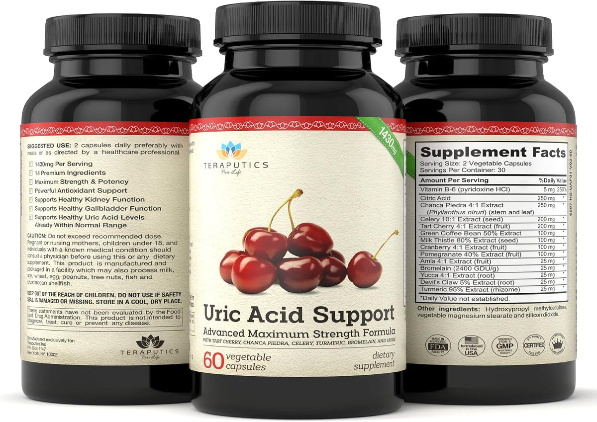 Uric Acid Support Formula | Advanced Uric Acid Cleanse & Kidney Support Supplement - Includes Tart Cherry Concentrate, Celery Seed Extract + 12 More High Potency Ingredients, 60 Vegetable Capsules - görsel 4