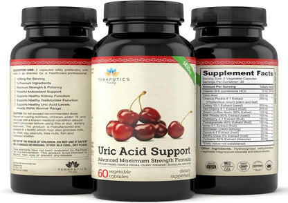 Uric Acid Support Formula | Advanced Uric Acid Cleanse & Kidney Support Supplement - Includes Tart Cherry Concentrate, Celery Seed Extract + 12 More High Potency Ingredients, 60 Vegetable Capsules