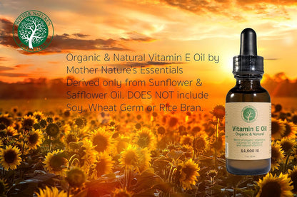 Mother Nature's Essentials Organic Vitamin E Oil, 14,000 IU d-alpha-tocopherol, with Coconut Oil, Jojoba, and Vitamin C – 30 ml (Pack of 2)