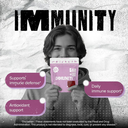 SAM+LEO Immunity Gummies with Elderberry, Echinacea, Zinc & Vitamin C – Kids Immune Support – Berry Flavour (60 Count)