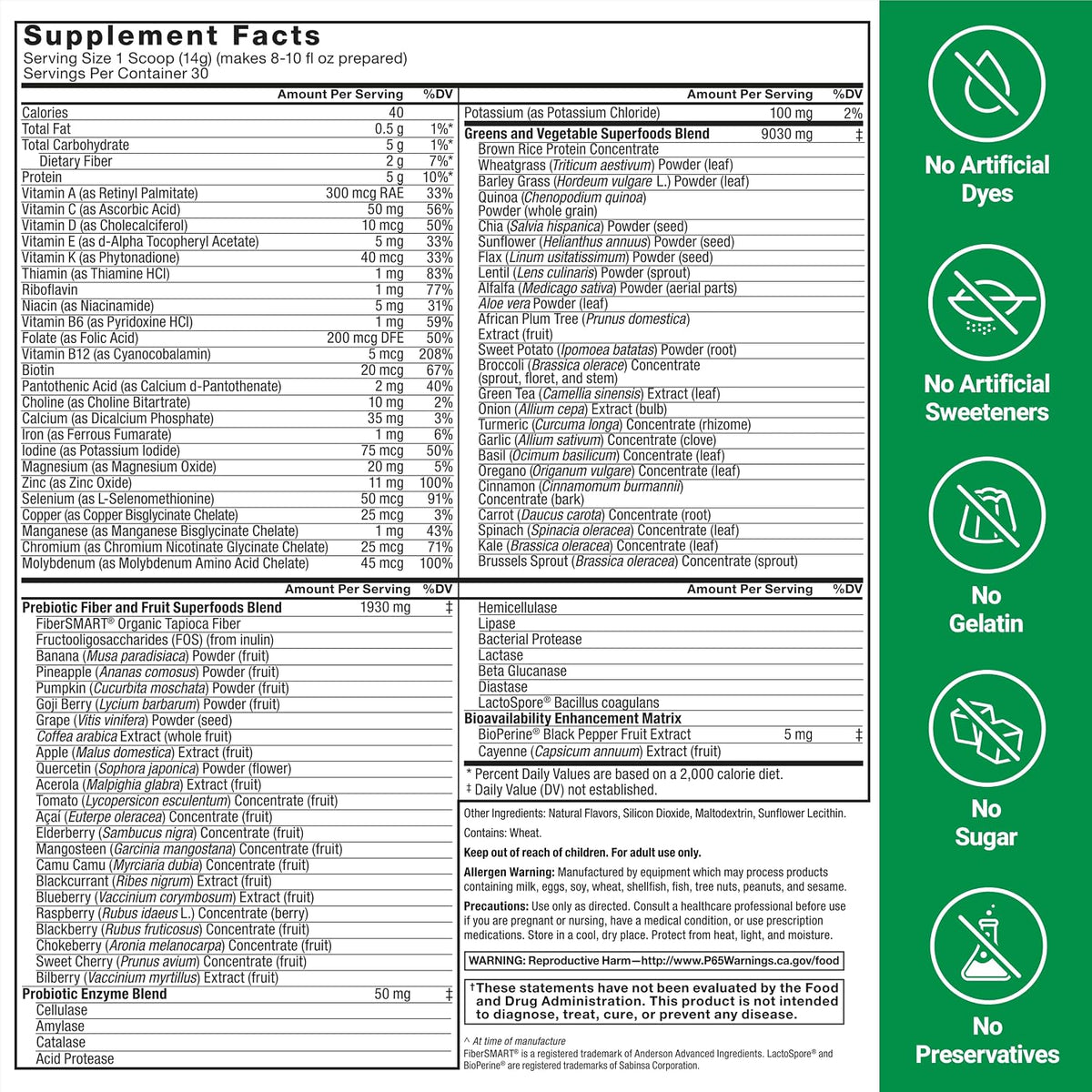 Force Factor Smarter Greens Superfoods Powder – with Probiotics, Digestive Enzymes & 40+ Superfoods - görsel 6