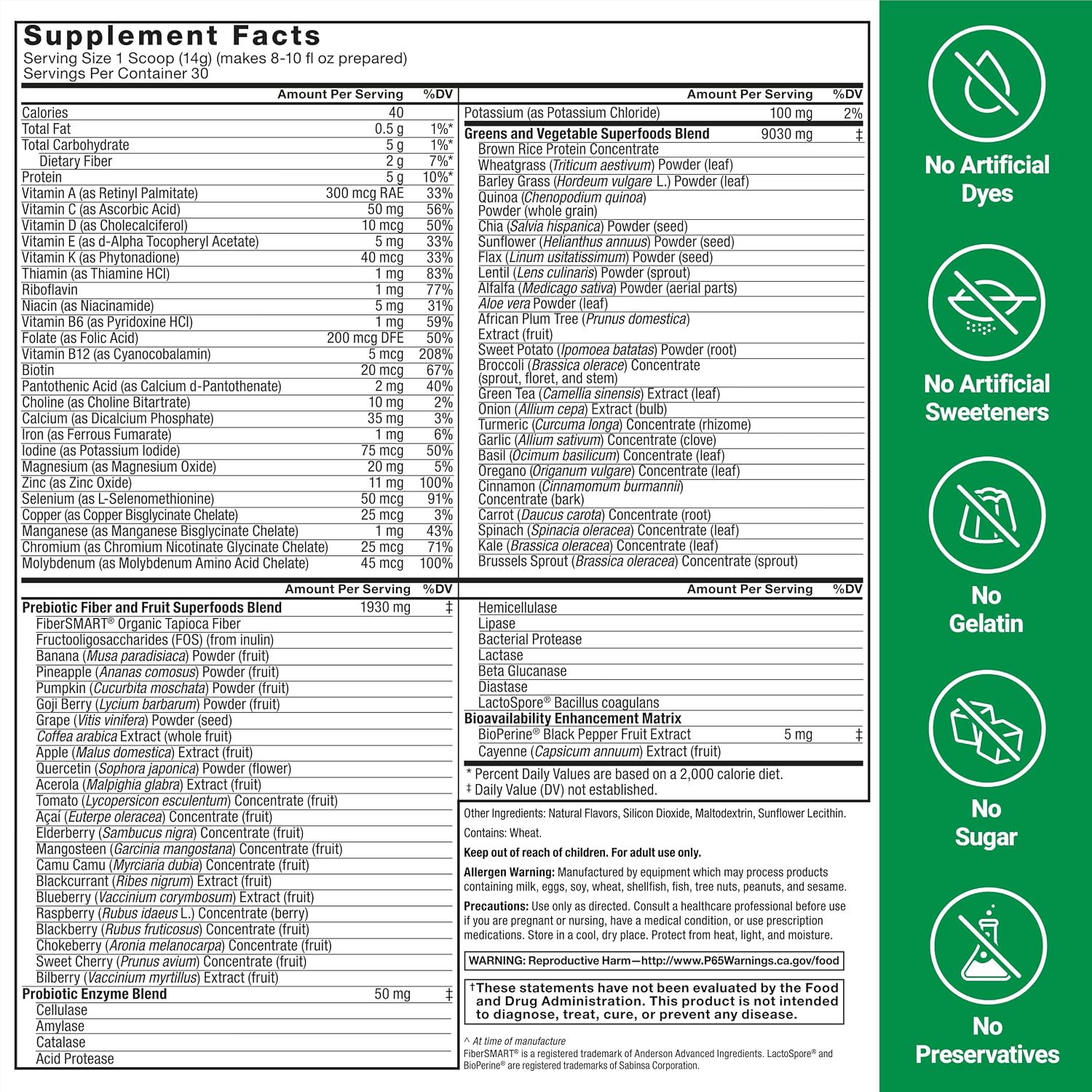 Force Factor Smarter Greens Superfoods Powder – with Probiotics, Digestive Enzymes & 40+ Superfoods - görsel 6