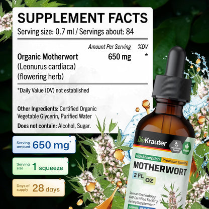 BIO KRAUTER® Perimenopause & Menopause Supplement – Vegan Motherwort Tincture, 60 ml