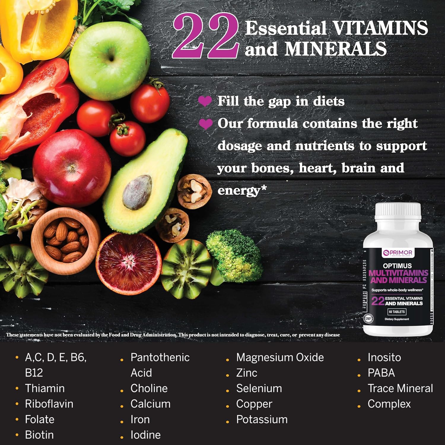 Optimus Weight Multivitamin & Minerals – One Tablet Daily – 22 Essential Nutrients for Immune Support, Energy Metabolism, Bone Health, and Cognitive Support – For Women and Men – 60 Tablets - görsel 3