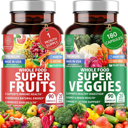 N1N Premium Super Fruits & Veggies Supplement, 180 Capsules – Whole Food Superfood for Women, Men and Kids with Aloe Vera and Bioperine