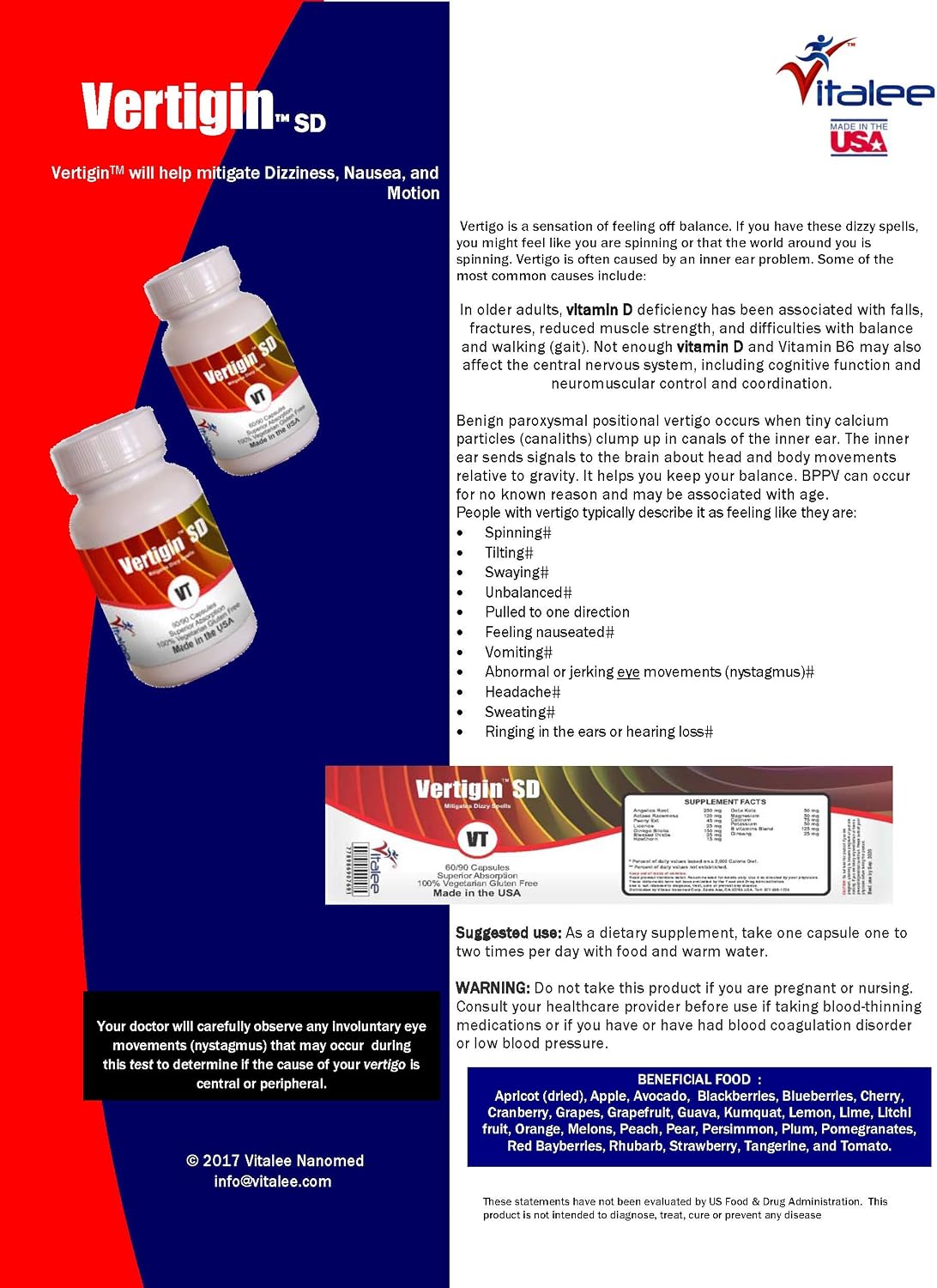 Vertigin SD - Vertigo Food Supplement (60 Tablets) - görsel 1