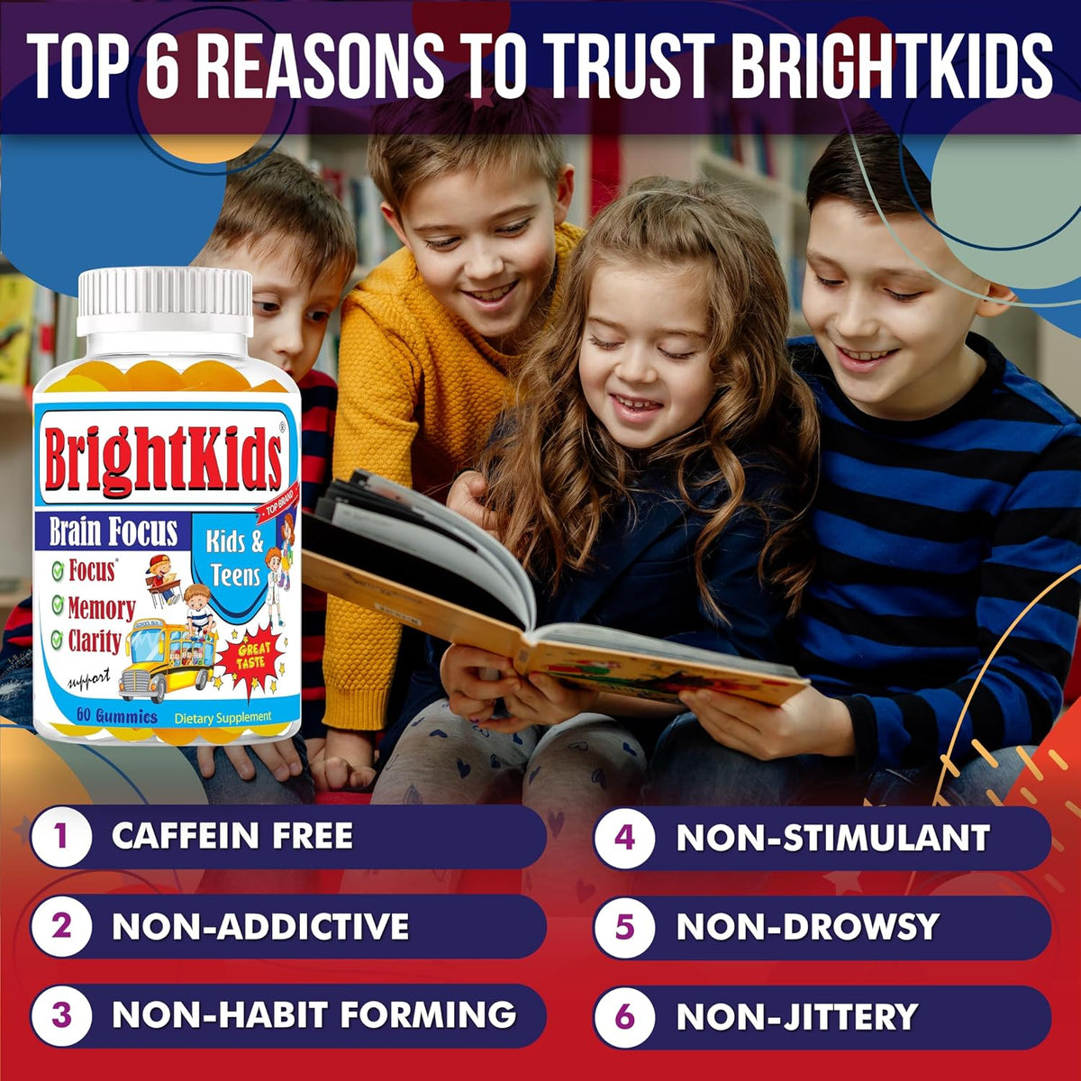 BrightKids Focus Gummies – Omega 3 DHA Brain Vitamins for Children & Teens - görsel 4