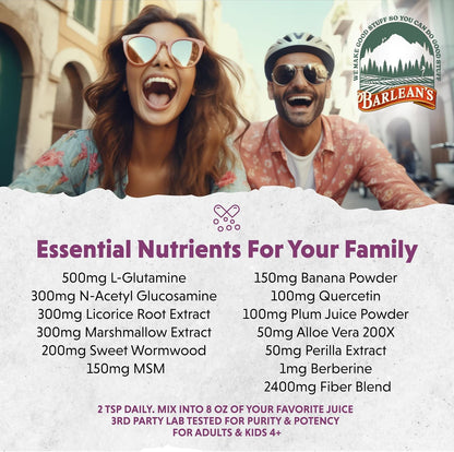 Barlean's Gut Health Powder – Intestinal Repair Fibre & Digestive Support, Mixed Berry, 180 g